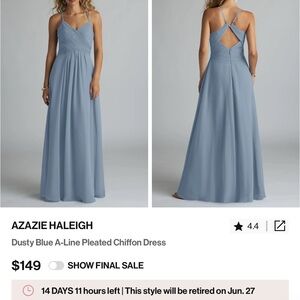 Azazie Dusty Blue Pleated A-Line Dress
